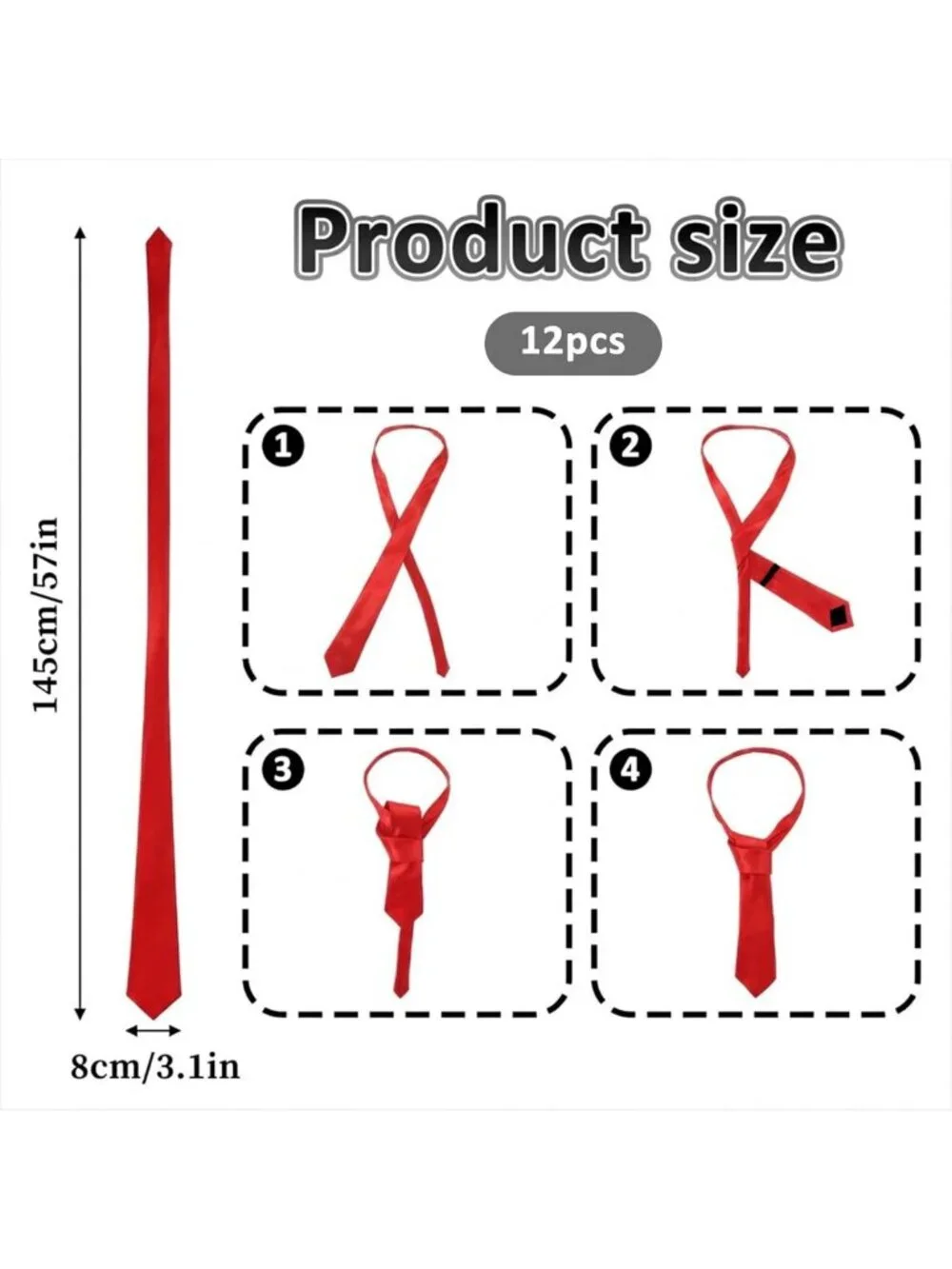 12 Pack Solid Red Ties for Men | Satin Neckties Bulk | Classic Formal